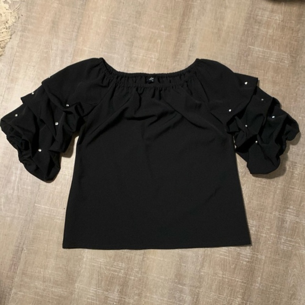 MSK Black Off the Shoulder Embellished Puff Sleeve